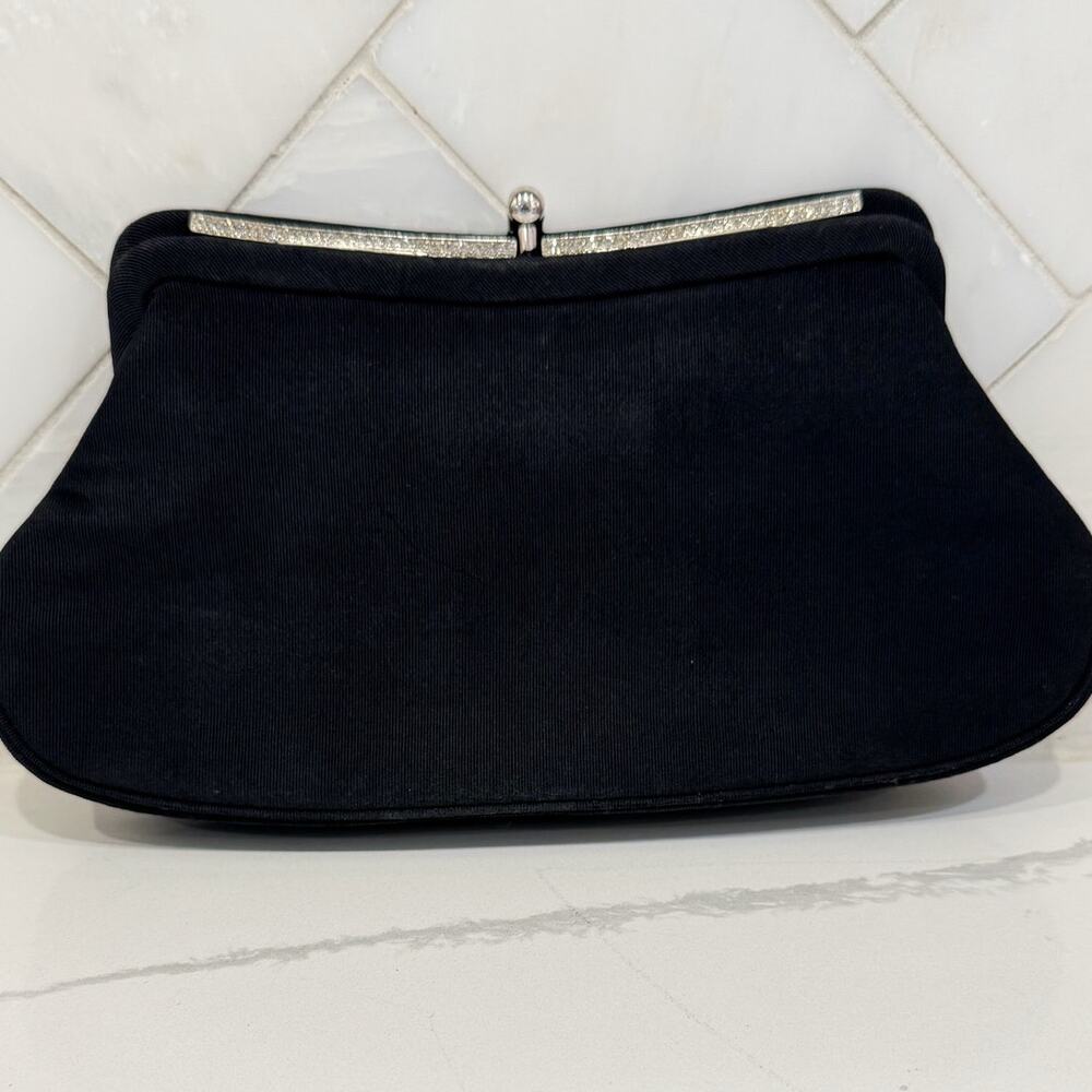 Vintage L & M Spatz Black Faille Rhinestone Frame Clutch